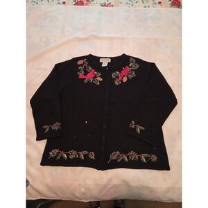 Tiara Int'l Black Christmas Sweater Cardinals Sequins And Beads Womens Sz 2XL